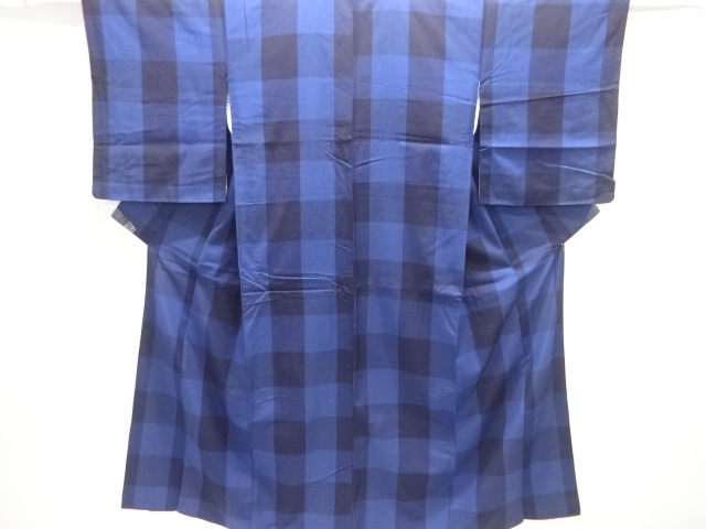 JAPANESE KIMONO / ANTIQUE KIMONO / SILK / TSUMUGI / WOVEN ABSTRACT CHECKERED